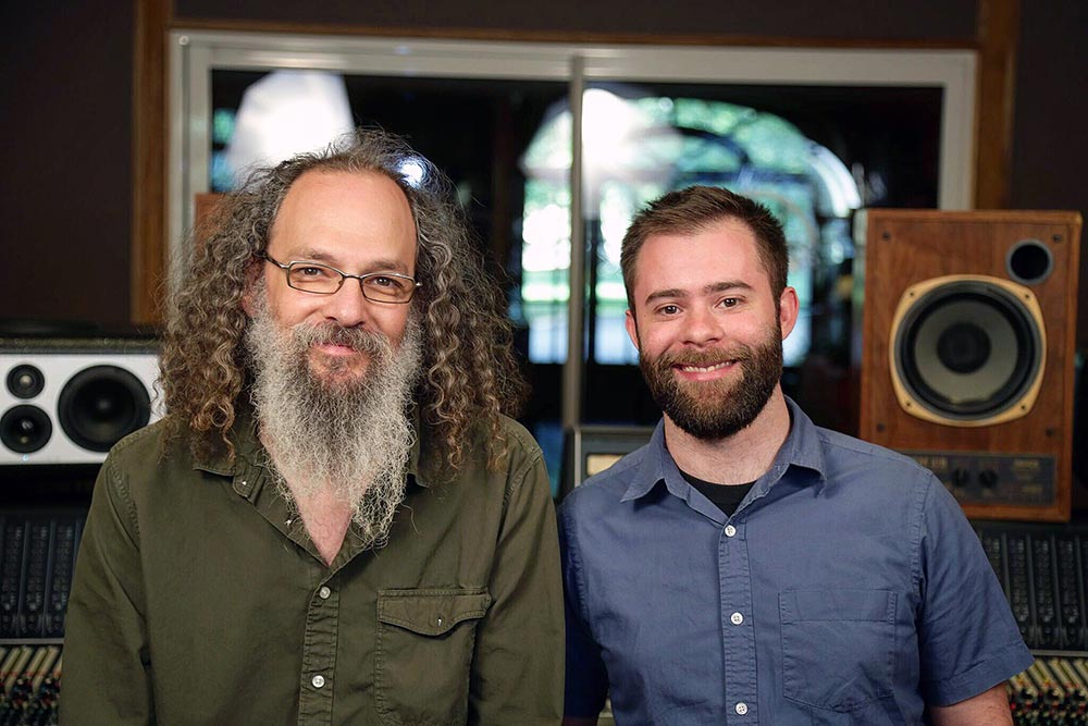 Nick Barfoot with Andrew Scheps, Grammy-winning mixing engineer, in professional recording studio