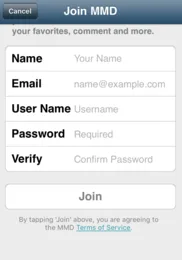 Join MMD sign-up form in the iPhone app