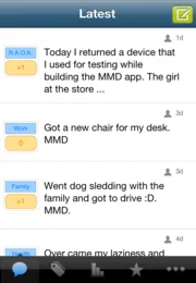 Made My Day iPhone app Latest feed, with category tags and +1 votes