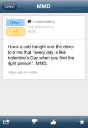A single post in the Made My Day iPhone app, with comments and votes