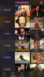PopKey Channels screen with reaction rows: Bored, Wow, Help, Dumb, Other, Cheers